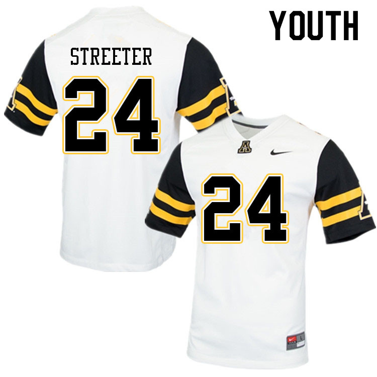 Youth #24 Jonathan Streeter Appalachian State Mountaineers College Football Jerseys Sale-White - Click Image to Close